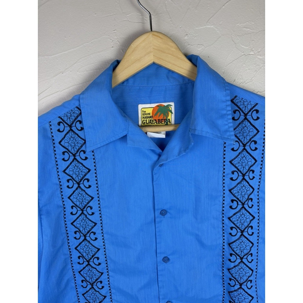 The Genuine Haband Guayabera Blue Mens Medium Cuban Shirt short sleeve Button Up - Picture 5 of 10